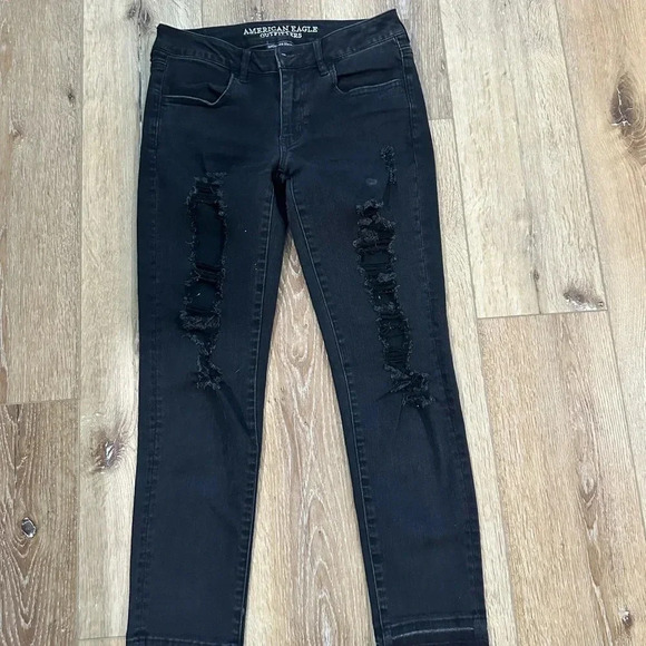 American Eagle Outfitters Super Super Stretch Black Jeggings Crop Sz 6 Long GUC - Picture 2 of 10